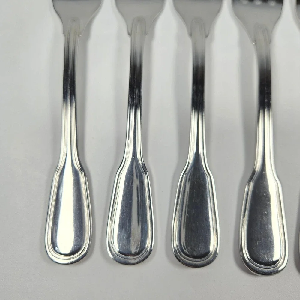 Vtg DJ Korea Stainless Steel Saumur Dinner Forks Set of 5 Double Thread Fiddle
